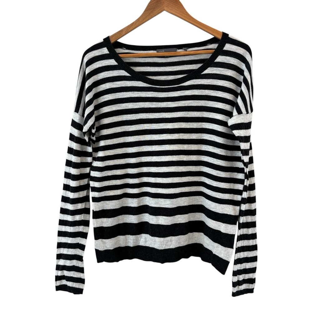 Vince Black White Striped Crewneck Sweater Womens Size‎ S Preppy Classic Capsule